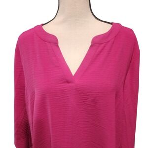 Cato NWT‎ Pink V Neck Roll Tab Sleeve Top Relaxed Fit Blouse Casual